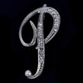 Miniatyrbillede 1 af 5: Crystal Rhinestone 26 bogstaver Damekrave Broche Pin Corsage B Silver P