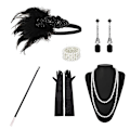 Miniatyrbillede 1 af 8: 1920'erne Flapper Costume Pandebånd Halskæde Handske Armbånd Gatsby M F Onesize