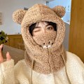 Miniatyrbillede 1 af 5: e Bear Ear Hat Halstørklæde Handsker Vinter Kvinder Beanies Caps Varm Plus Khaki One Size