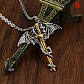 Miniatyrbillede 1 af 5: Rustfrit stål lysende Fly Dragon Sword Pendant Chain Necklac Golden B