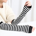 Miniatyrbillede 4 af 8: Y2K Fashion Kvinder Piger Stribede Albue Handsker Varmere Strikket Lon A7 One Size