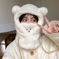 Miniatyrbillede 1 af 5: e Bear Ear Hat Halstørklæde Handsker Vinter Kvinder Beanies Caps Varm Plus White One Size