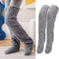 Miniatyrbilde 2 av 8: Over Kne High Fuzzy Long Socks Plysjstrømper Benvarmere Vinn Gray one size