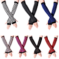 Miniatyrbillede 3 af 8: Y2K Fashion Kvinder Piger Stribede Albue Handsker Varmere Strikket Lon A8 One Size