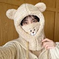 Miniatyrbillede 5 af 5: e Bear Ear Hat Halstørklæde Handsker Vinter Kvinder Beanies Caps Varm Plus Khaki One Size