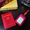 Miniatyrbillede 4 af 5: Enkel pasholder og bagagemærke læder rejsesæt kup Red C8
