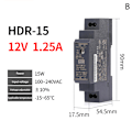 Miniatyrbillede 1 af 5: Rail Switching Power Supplies DC HDR-15W/30W-5V/12V/15V/24V Hal black HDR-15-12V/1.25A
