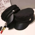 Miniatyrbild 3 av 8: Vinter Svart Militära Basker Kepsar Hatt För Kvinnor Kvinnlig Platt Arm Black one size
