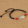 Miniatyrbillede 1 af 4: 2 stk Boho Håndlavede Man Fjer Læder Reb Ankles Barefoot S Red and Black One Size