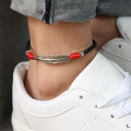 Miniatyrbillede 2 af 4: 2 stk Boho Håndlavede Man Fjer Læder Reb Ankles Barefoot S Red and Black One Size
