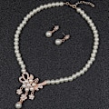 Miniatyrbild 4 av 8: 1 Set Glansigt Falska Pärlor Strass Blomma Brud Halsband Örhängen Silver
