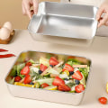 Miniatyrbillede 8 af 8: Rustfrit stål Firkantet Plade Bakke BBQ Plade Container Køkken Silver with lid