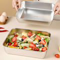 Miniatyrbillede 8 af 8: Rustfrit stål Firkantet Plade Bakke BBQ Plade Container Køkken Silver without cover