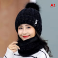 Pikkukuva 1 / 8: Talvineulottu huivihattu Set Paksu lämmin Skullies Pipot Hatut F A1 one size