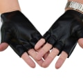 Miniatyrbild 3 av 8: Läder Fingerless Korta Handskar Svarta Nitar Stud Half Finger M Black One Size