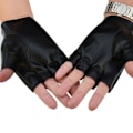 Miniatyrbillede 3 af 8: Læder Fingerløse Korte Handsker Sorte Nitter Stud Half Finger M Black One Size