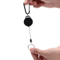 Miniatyrbillede 1 af 5: Sort tilbagetrækkelig nøglering Reel Stålsnor Recoil Bælte Key Rin Black One Size