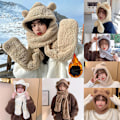 Pikkukuva 2 / 5: e Bear Korvahattu Huivi Käsineet 3-in-1 Talven lämmin cap Naiset Windpr 1#-Khaki one size