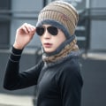 Miniatyrbilde 6 av 7: Winter Warm Cap Skjerf Hanske Menn Termisk vindtett fortykket Kni Red onesize