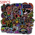 Miniatyrbillede 1 af 5: 50 stk neonlys stil e klistermærker til kuffert bærbar guitar co Color 50Pcs