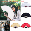 Miniatyrbillede 2 af 8: Stilful Håndholdt Fan Tomt Silke Klæde Foldbar Fan Fest Bryllup Red 8inch