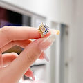 Miniatyrbild 3 av 8: Trendig zinklegering Sparkling Sun Moon Öppning Justerbar Ring Fa A3