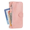 Fodral för iPhone16pro rosa vaxläder multifunktionell dragkedja kortplånbok