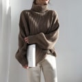 Miniatyrbilde 4 av 4: Women Knitwear Autumn Winter Sweater Solid Color High Collar Loose Chic Bottoming Shirt Top Navy blue 61*106*47cm