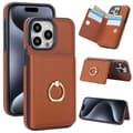 Etui til iPhone 16PRO brun kortholder ring pung ægte læder