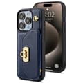 Fodral för iPhone16pro marinblå messengerväska plånbok kortplats axel läder