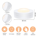 Miniatyrbillede 2 af 5: Dæmpbar berøringssensor LED underskabe lys Varm hvid/hvid LED Puck lys Skab Garderobe Køkken Natlampe 2lamp1controller warm white
