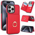 Fodral för iPhone15 röd kortplats ring plånbok ve läder