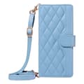 Fodral för iPhone15 ljusblå lång snodd ins crossbody korthållare solid diamantläder