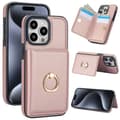 Fodral för iPhone15PRO roséguld kortplats ring plånbok ve läder