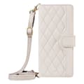 Fodral för iPhone16 vit lång snodd ins crossbody korthållare solid diamantläder
