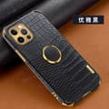 Fodral för iPhone15 svart [ringtyp] PU krokodilläder mjukt ringstativ fulltäckande