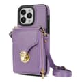Fodral för iPhone 13 Pro lila snodd dragkedja crossbody spänne plånbok stativ multi-kort full pack