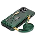 Fodral för iPhone 14 sidokorthållare rep mörkgrön skyddande läder solid axel