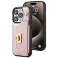 Fodral för iPhone16pro roséguld messengerväska plånbok kortplats axelremsläder