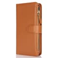 Etui til iPhone 13 Pro brun multifunksjonell solid glidelås armbånd lommebok multi kort skinn