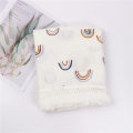 Pikkukuva 1 / 5: European and Children's Cotton Printing Tassel Blanket Gauze Wrapped Towel Trolley Cover Blanket Summer Blanket 彩虹 100x120cm