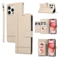 Fodral för iPhone16pro Beige läder flip kortplats Ryssland
