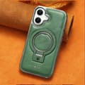 Fodral för iPhone 14/15PLUS [Grönt racketfäste] Magnetisk sug stor hålhållare läder full