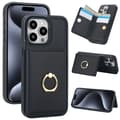 Fodral för iPhone16pro svart kortplats ring plånbok ve läder