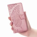 Fodral för iPhone15Pro Roséguld 3D Blomma Fjäril Läderfodral Präglat
