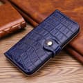 Fodral för iPhone15plus blå plånbok krokodilmönster kohud spänne flip