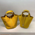 Miniatyrbild 4 av 5: Dam Handväska Första lager Kohud Grönsakskorg Mjuk läder Bucket Bag Large Emerald