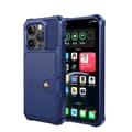 Fodral för iPhone15promax blått kortfack plånbok multifunktion
