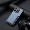 Fodral för iPhone 14 Pro blå baksida magnetisk korthållare fibertextur
