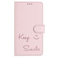 Fodral för iPhone 15 Plus rosa läder enkelt plånboksdesign smiley face anti-fall